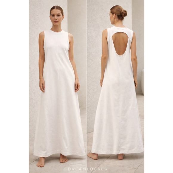 Free People Dresses & Skirts - Free People Beach Minimalist White Cotton Open Back Cutout Maxi Dress Medium